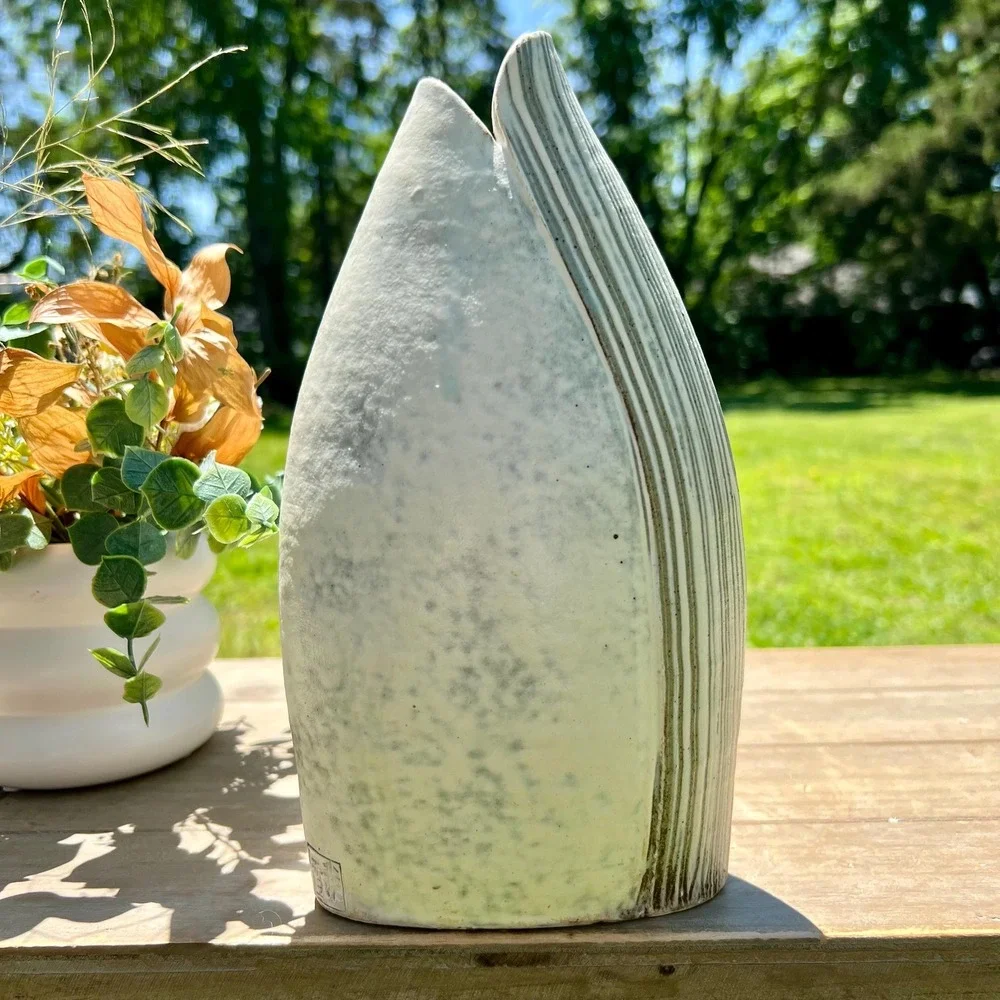 Vintage Ceramic Oriental Floral White and Gray Vase | Stamped